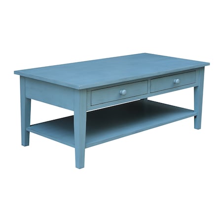 International Concepts Rectangle Spencer Coffee Table, 48 in W X 24 in L X 19 in H, Wood, Antique Rubbed Ocean Blue OT32-8C